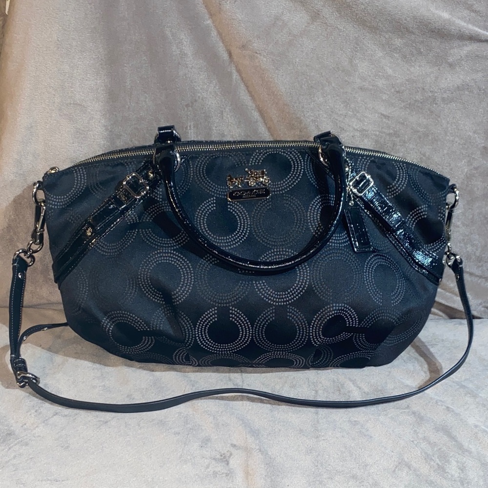 Coach Madison Dotted OP Art Sophia Satchel handbag